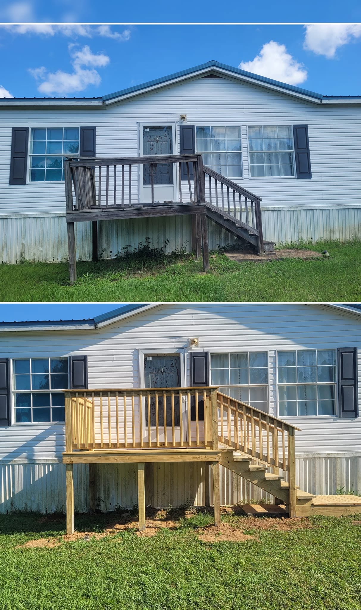 Before and after photos of a residential deck build